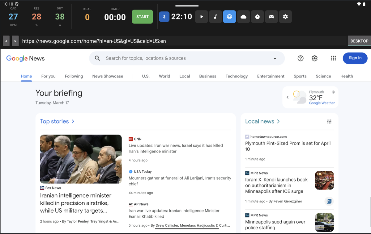 Browser view inside VeloPlay