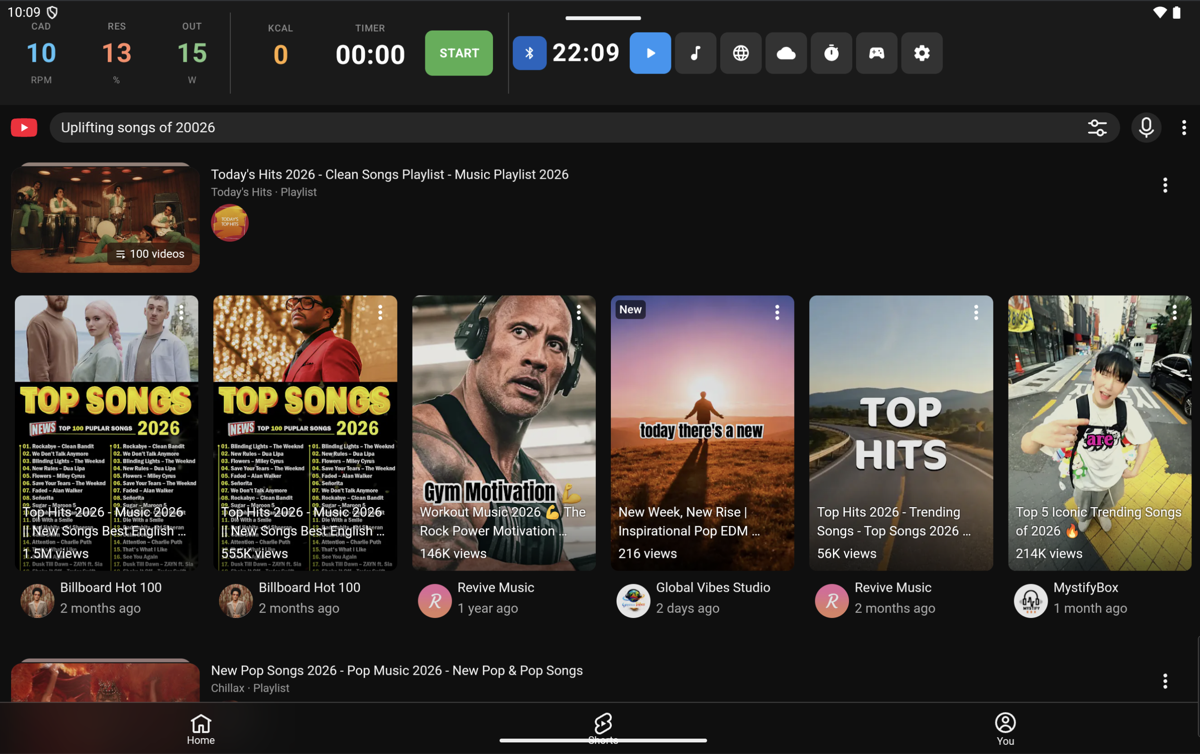 YouTube inside VeloPlay with ride HUD